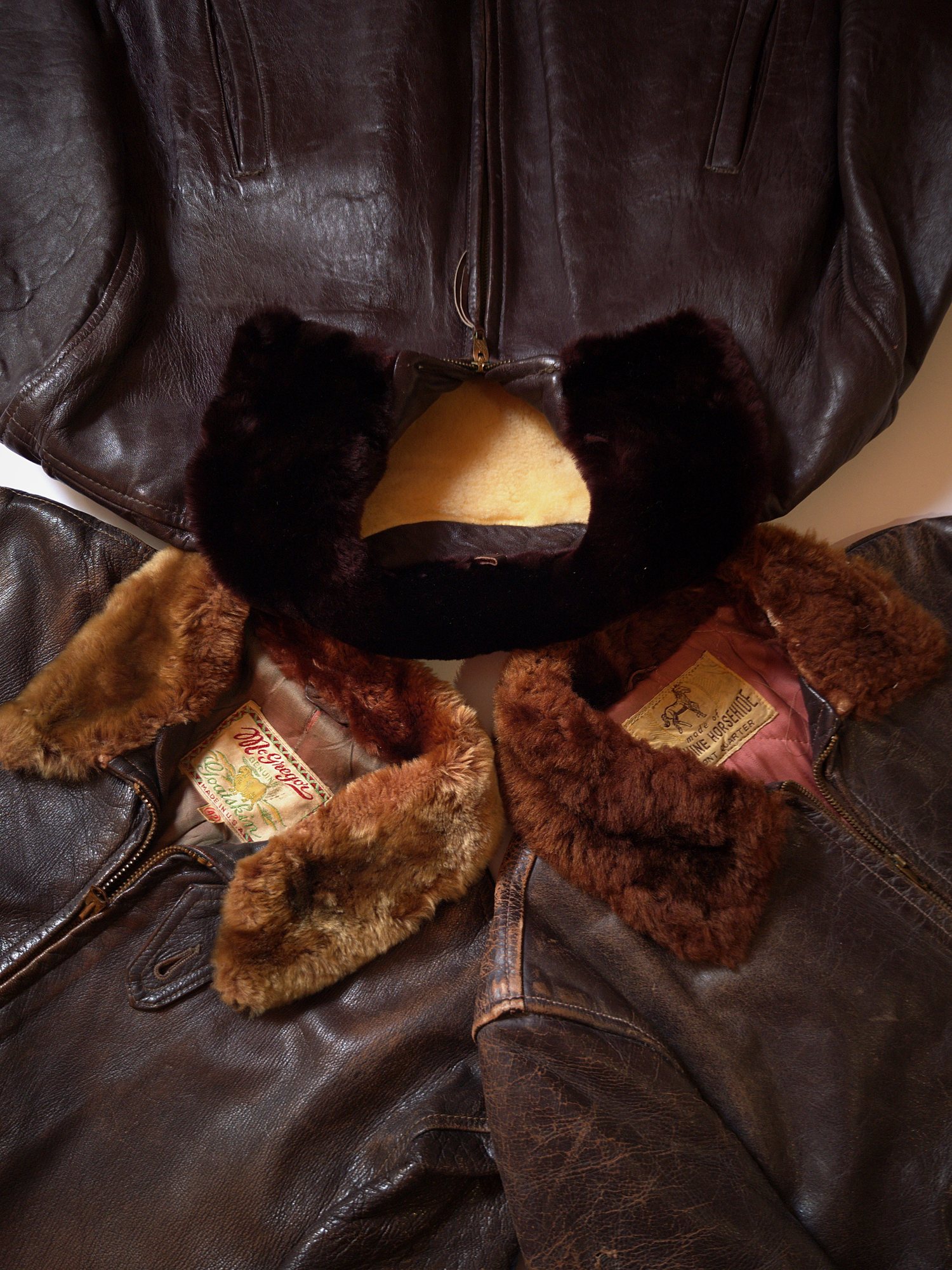 1940s–60s goatskin and horsehide leather jacket.